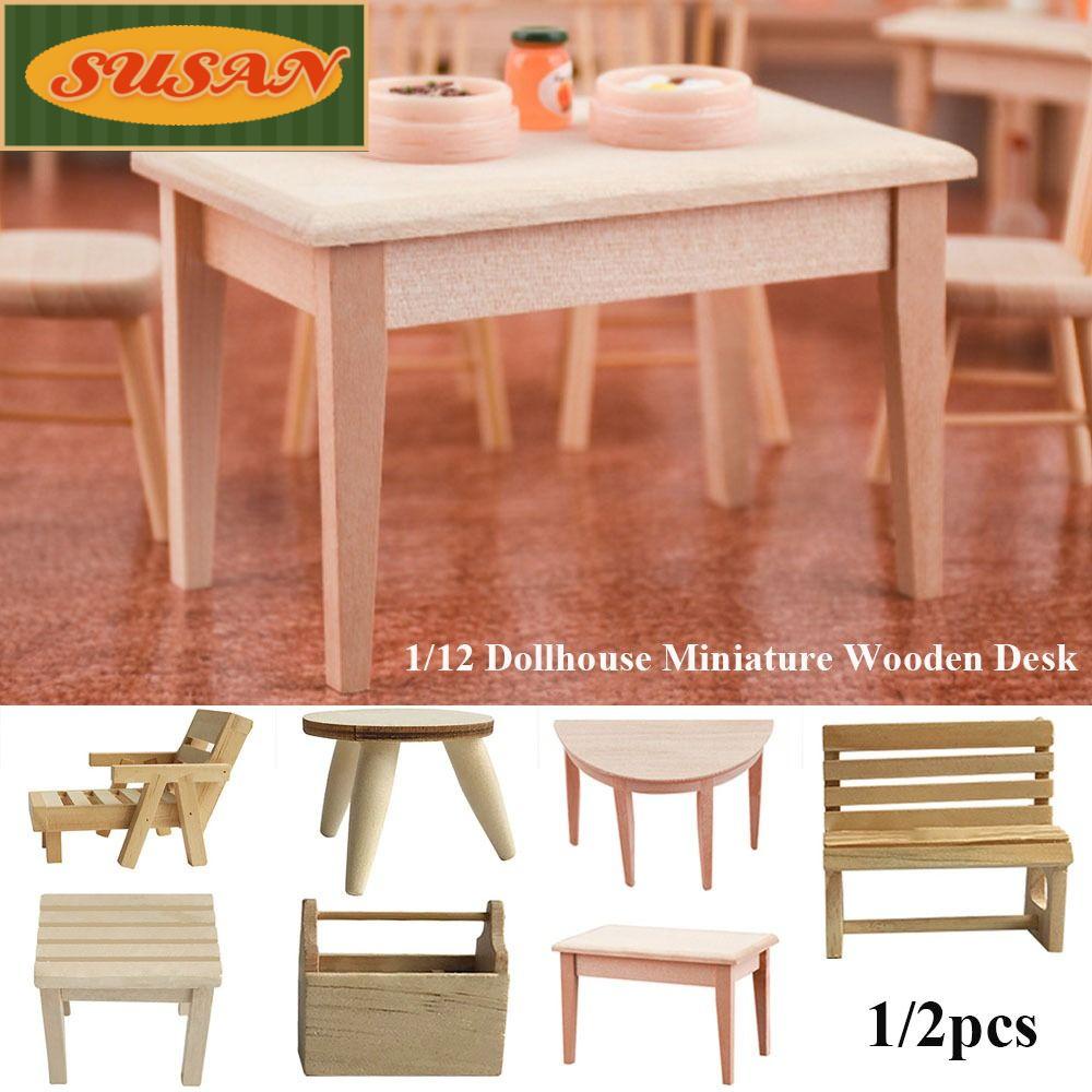 SUSANS Set 1 / 2 Bàn Gỗ 7 Kiểu Tỉ Lệ 1 / 12 Dùng Để Trang Trí Nhà Búp Bê