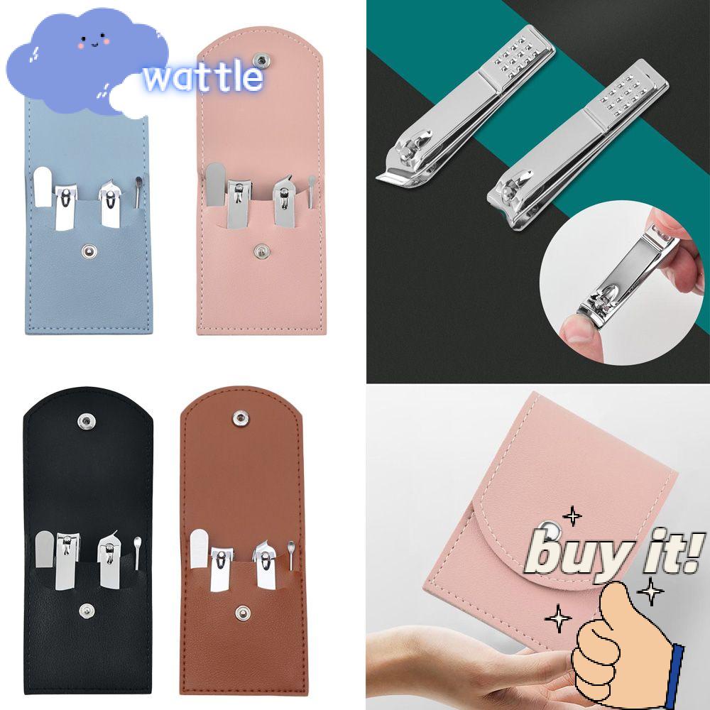 WATTLE Set 4 Dụng Cụ Làm Móng Bằng Thép Không Gỉ Chất Lượng Cao Kèm Túi Đựng