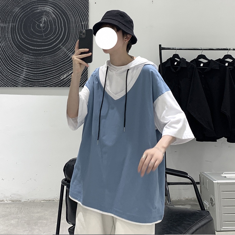 Áo Hoodie Giả Hai Lớp Thời Trang Đường Phố Cá Tính Cho Nam