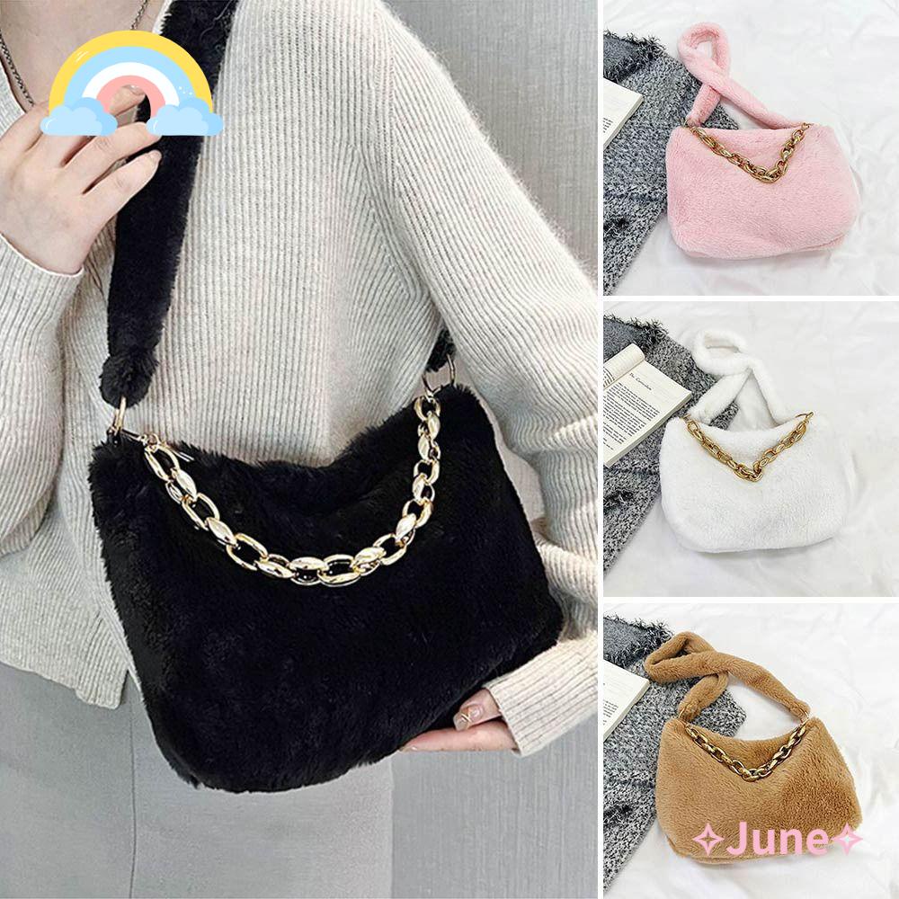 Túi Đeo Vai Phủ Lông Mềm Màu Trơn Thời Trang Cho Nữ