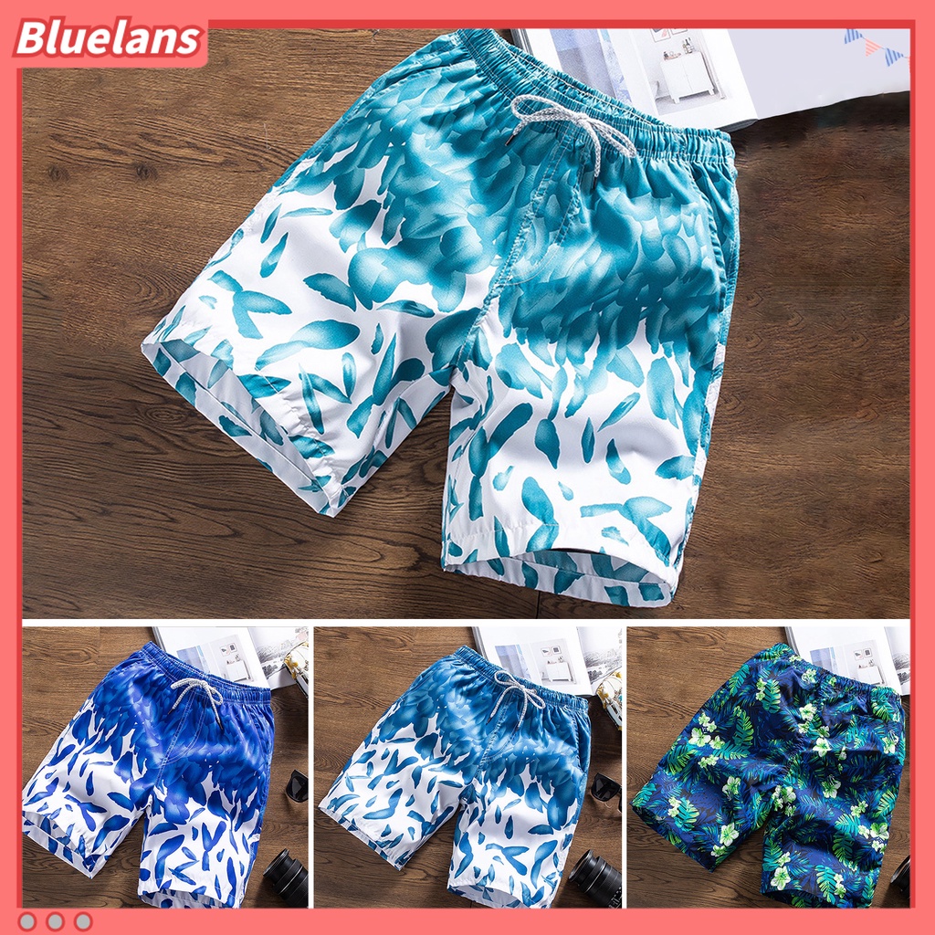 [BLS] Quần Đùi Đi Biển Dáng Rộng Eo Co Giãn In Hình Lông Vũ Nhiều Màu Sắc Mùa Hè
