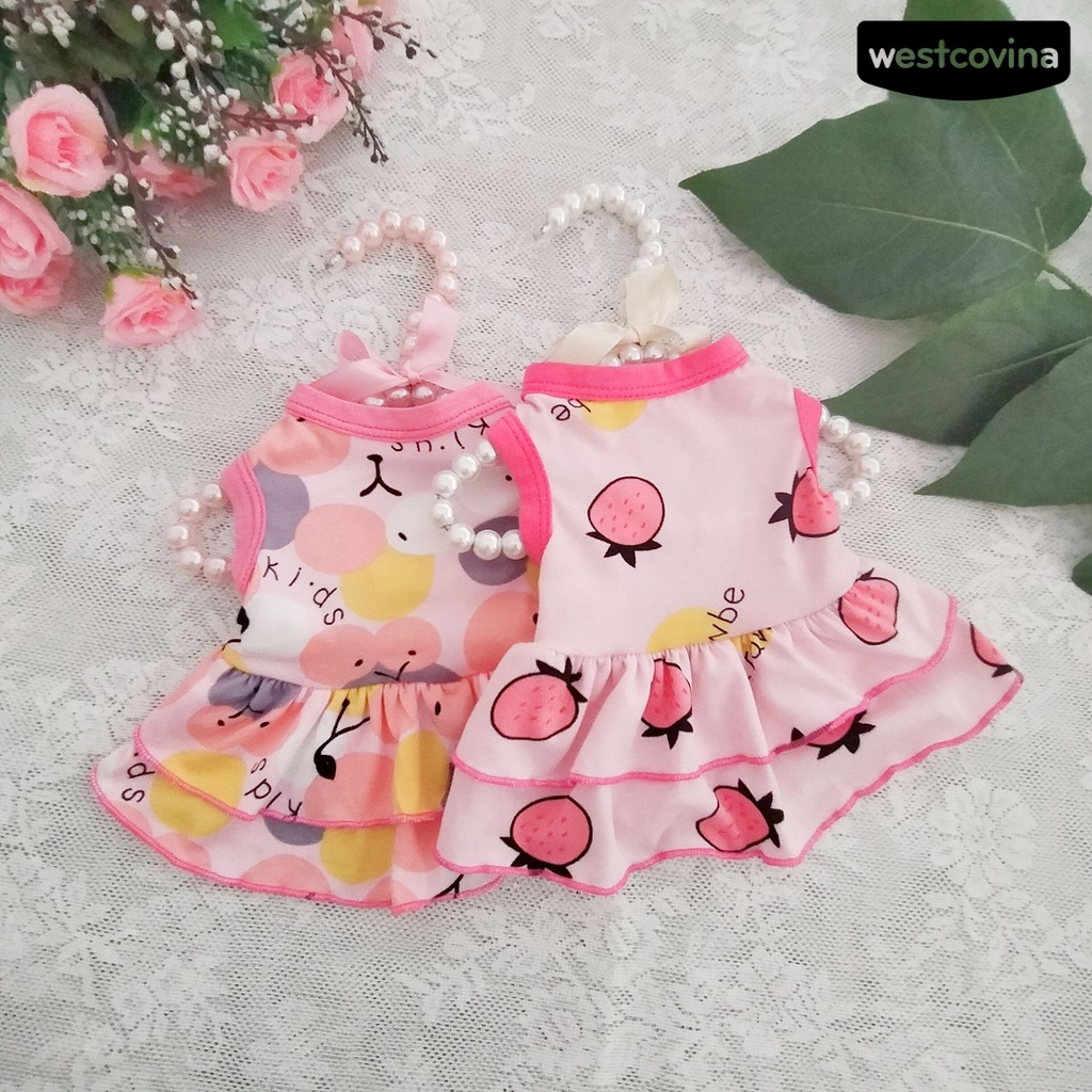 [COD]♞Đầm Công Chúa Mùa Hè Hai Lớp Bằng Vải Cotton Viền Xếp Nếp In Họa Tiết Trái Cây Cho Cún