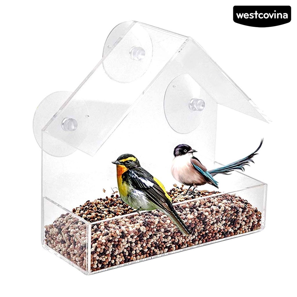 [COD]♞Khay Đựng Thức Ăn Cho Chim Bằng Acrylic Trong Suốt Có Giác Hút Gắn Tường Tiện Dụng