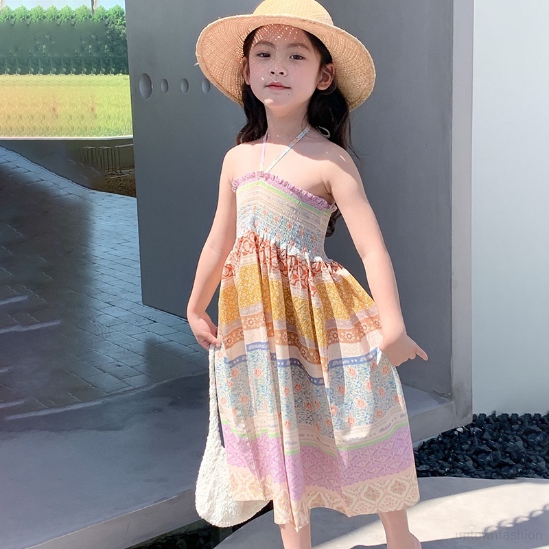 Đầm Dài Tới Gối Không Tay In Họa Tiết Thời Trang Mùa Hè Dành Cho Bé Gái
