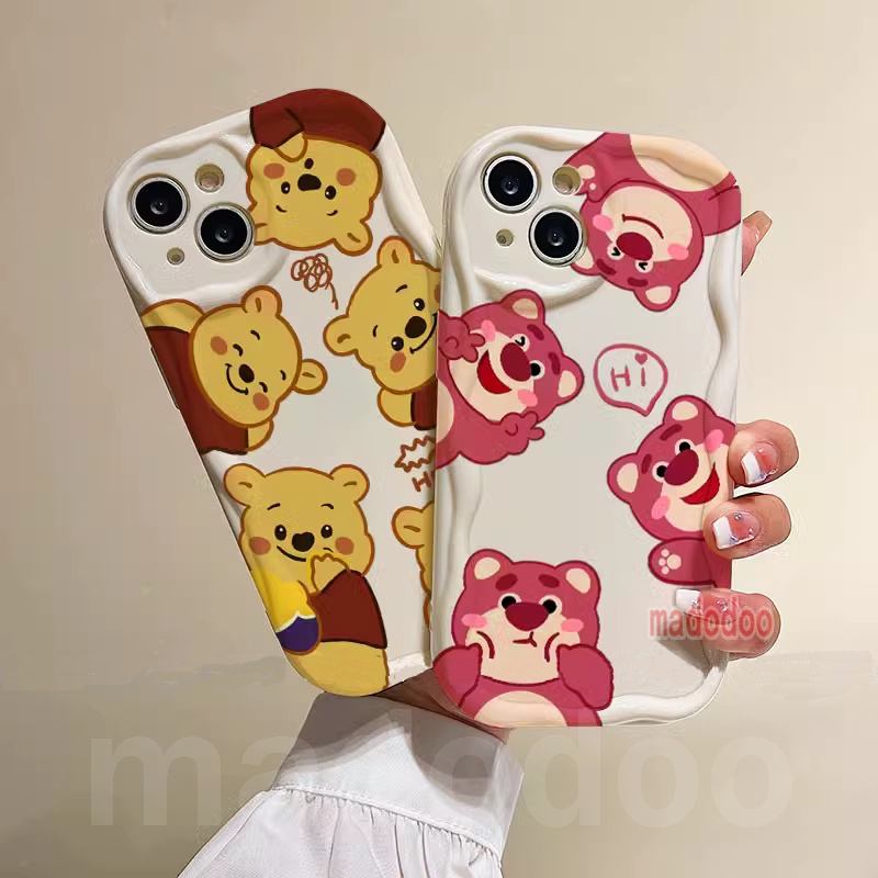 Vivo Y02 Y02S Y75 5G Y55 T1 Y16 Y15S Y15A 2021 Y01 Y91 Y93 Y95 Y91i Y91C Y1S Y85 Y51 2020 Y51A Y31 Y19 Y53S 4G V15 V21E S1 Pro Cream Edge Cute Couple Back Cover Winnie the Pooh Strawberry Bear Losto Cartoon Anti-fall Soft Phone Case NY 19