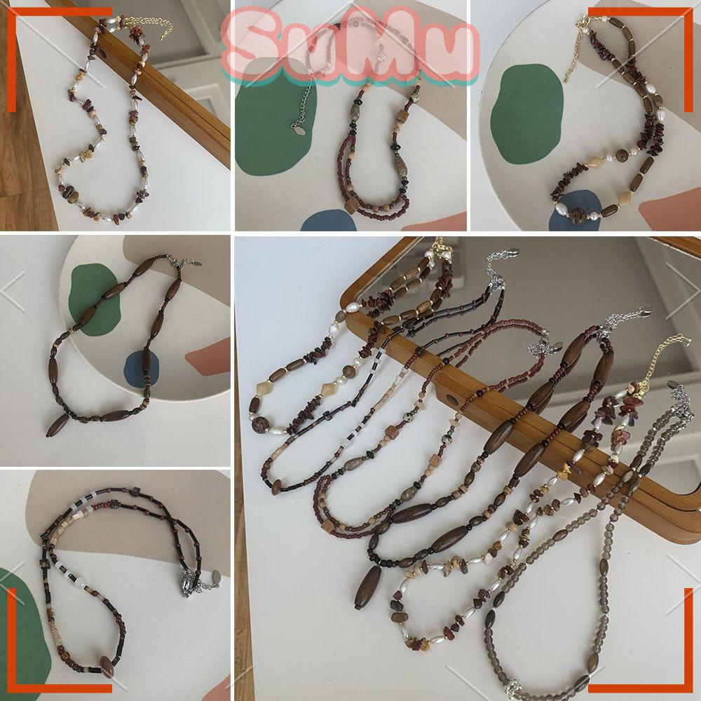 Vòng Cổ Chuỗi Hạt Gỗ Màu Sắc Cà Phê Thủ Công Phong Cách Cổ Điển Dành Cho Nữ