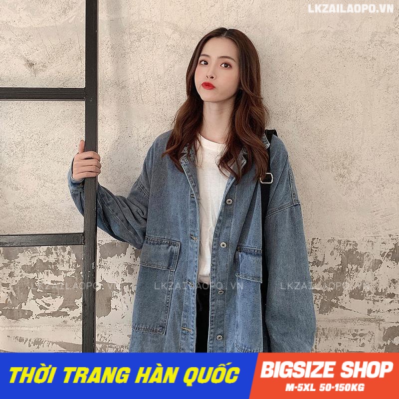 Áo khoác jean nữ Bigsize form rộng tay dài vintage mùa thu Phong cách Hàn Quốc Thời Trang cá tính xinh đẹp cho người mập béo nữ