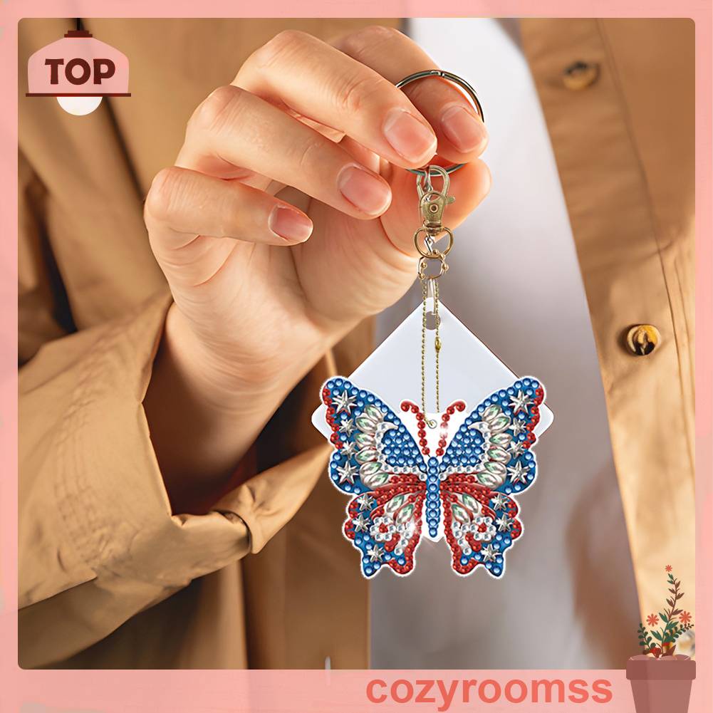 Set 6 Móc Khóa Hình Gấu Trúc Đính Đá 5D Tự Làm Dành Cho Người Mới Bắt Đầu