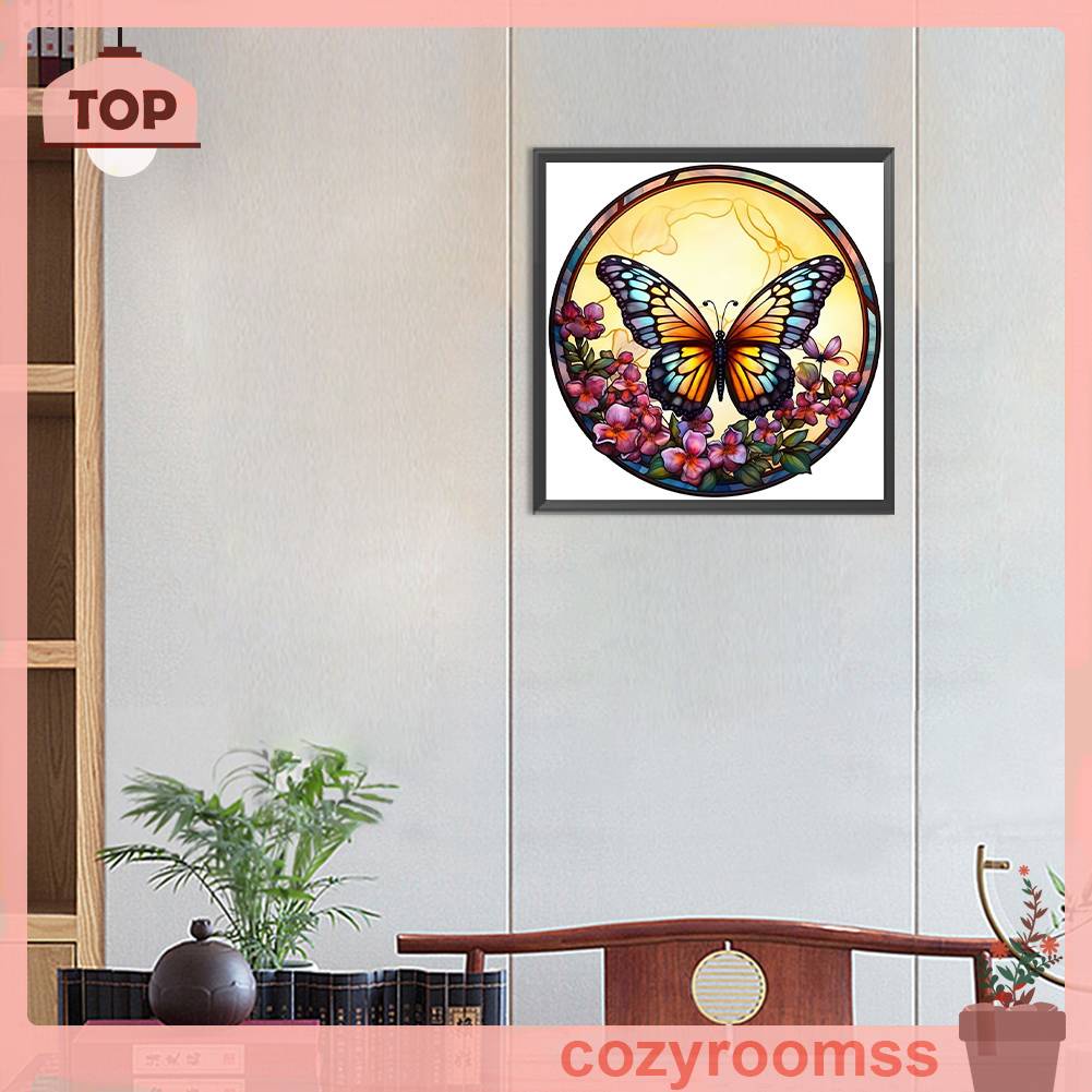 Tranh Đính Đá Kim Cương Toàn Bộ 5D DIY Hình Vẽ Bướm Bằng Kính