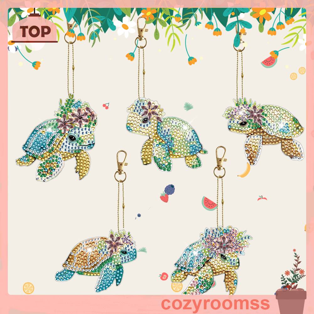 Set 5 Móc Khóa Gấu Trúc Đính Đá 5D Tự Làm Dành Cho Người Mới Bắt Đầu