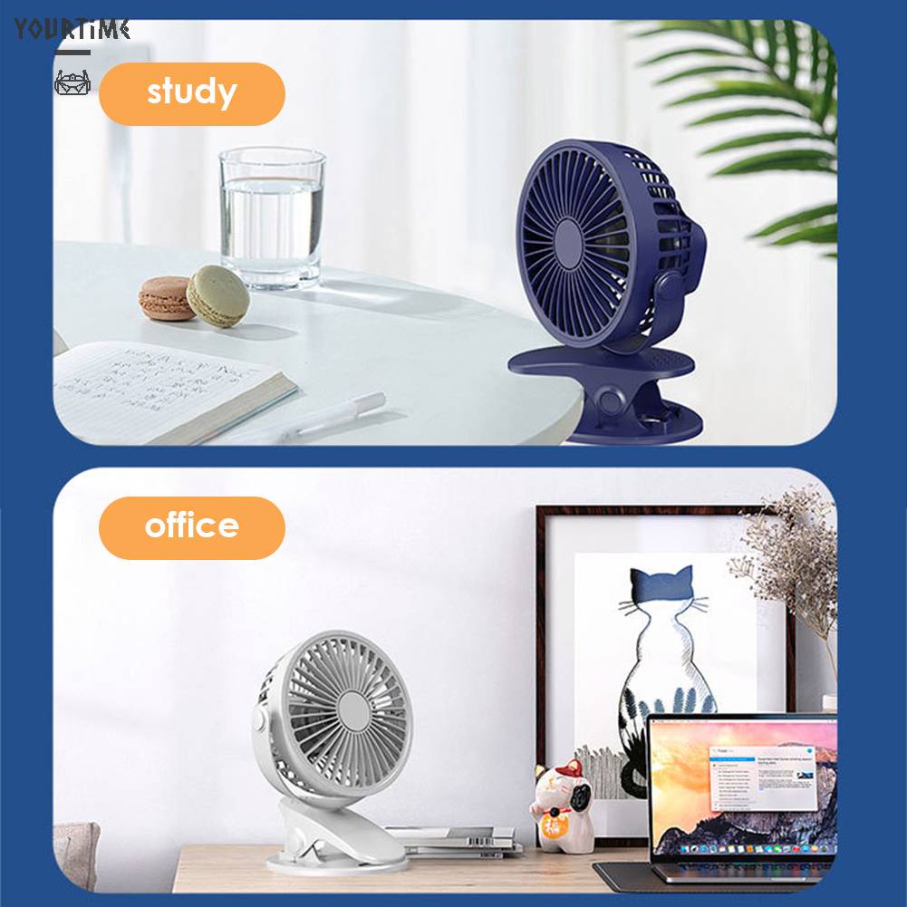 Quạt Mini 3 Bánh Răng Xoay 360 Độ Kẹp Bàn Làm Việc
