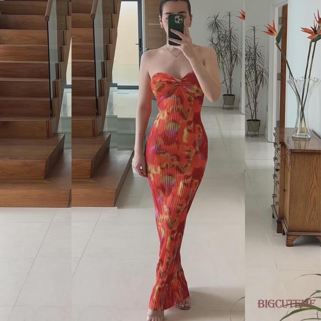 [] - Đầm Ống Dài Không Tay Hở Lưng In Hoa Mùa Hè Cho Nữ