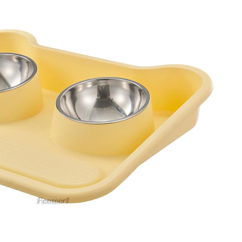 [Fenteer1] Tô Đựng Thức Ăn 2 Ngăn Bằng Thép Không Gỉ Cho Thú Cưng