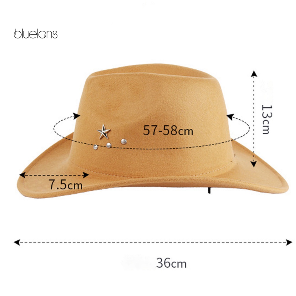 Bluelans Mũ Rộng Vành Họa Tiết Ngôi Sao Năm Cánh Phong Cách Phương Tây Cho Nam Nữ