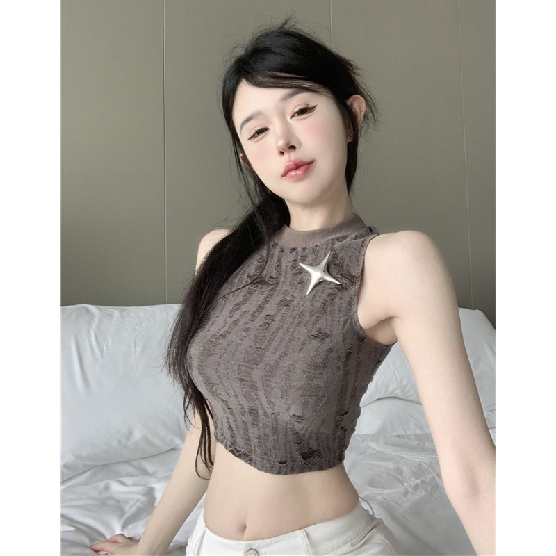 Áo Croptop Sát Nách Thiết Kế Xẻ Rách Quyến Rũ