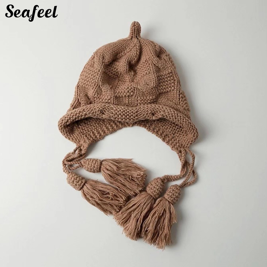 Mũ Beanie Dệt Kim Màu Sắc Trơn Co Giãn Giữ Ấm Mùa Đông Cho Nữ