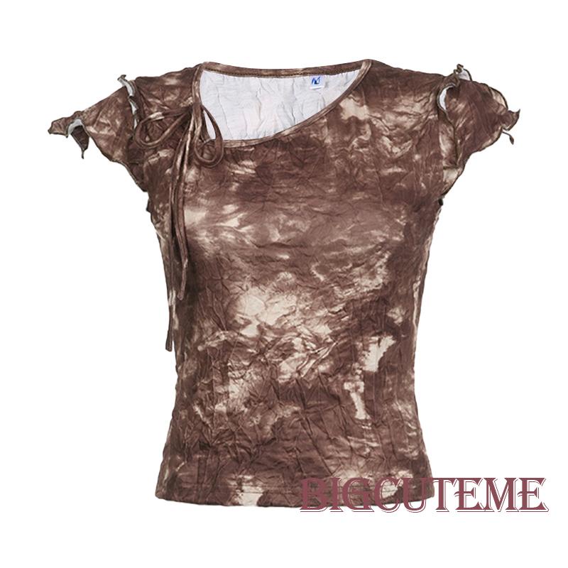 Áo Thun Ngắn Tay In Màu Nhuộm Loang Kiểu Retro Thời Trang Mùa Hè Cho Nữ