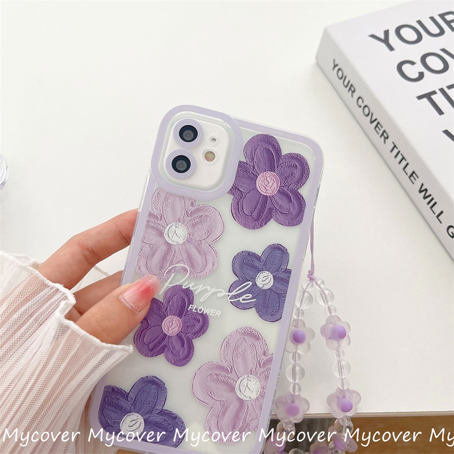 Ốp Điện Thoại Silicon Chống Sốc Họa Tiết Hoa Kèm Dây Đeo Dành Cho iPhone 11 12 13 14 Pro Max X Xr Xs 8 7 6 Plus SE 2020
