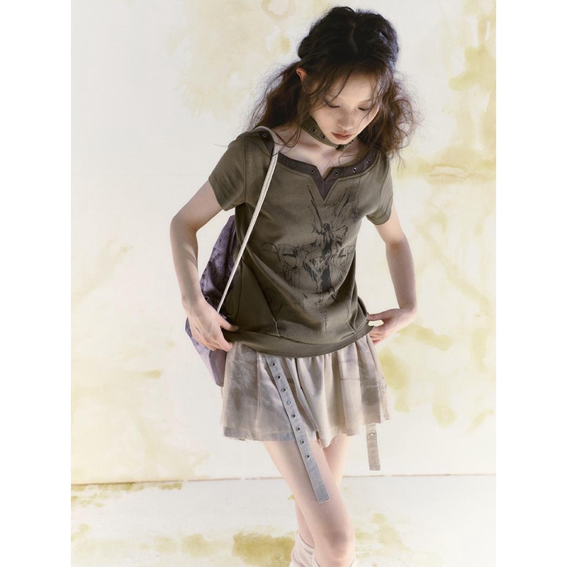 Áo Thun Tay Ngắn Cổ Chữ v In Hình Bướm Phong Cách Punk Ya Thời Trang Cho Nữ