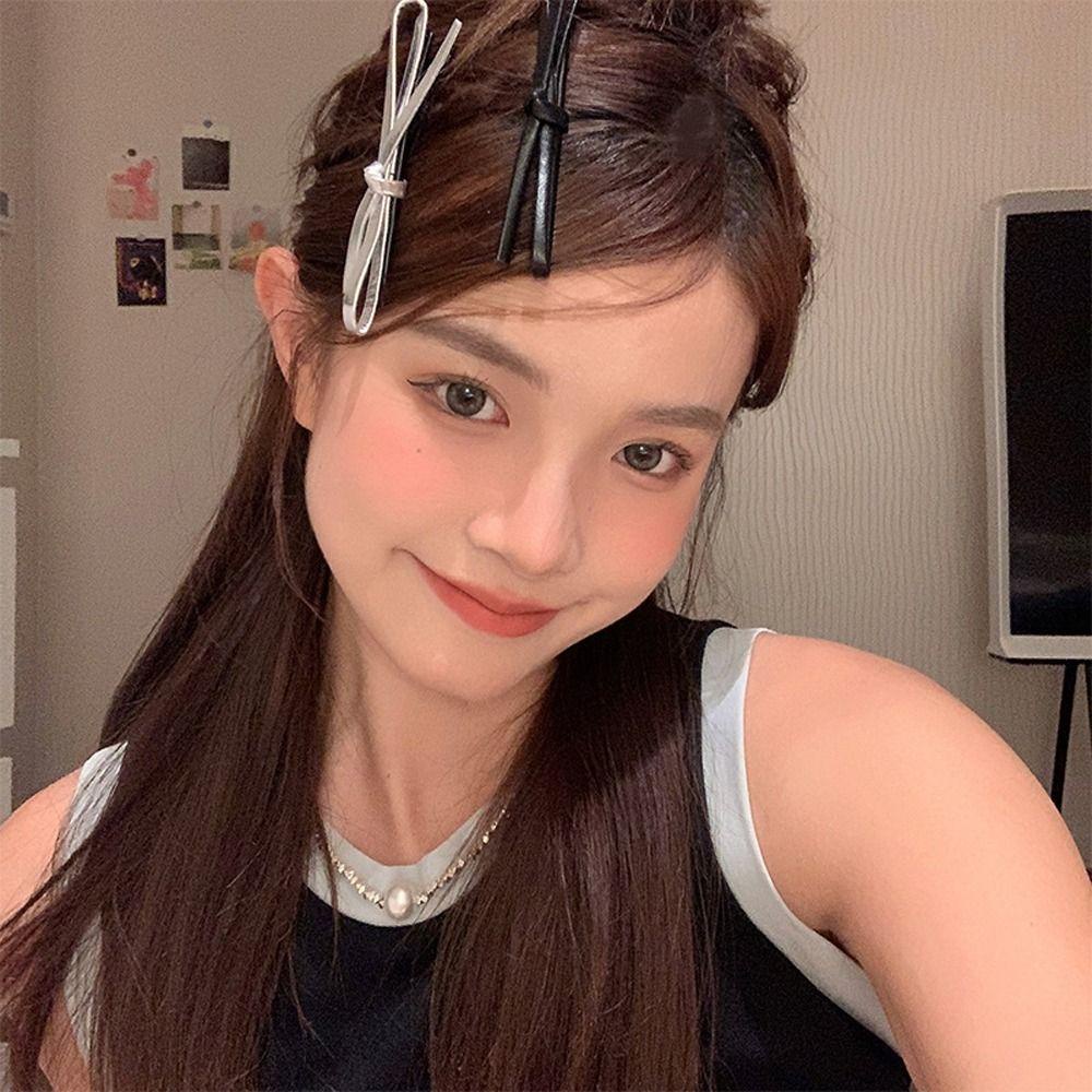 Kẹp Tóc Nơ Bằng Da PU Y2k Dành Cho Nữ