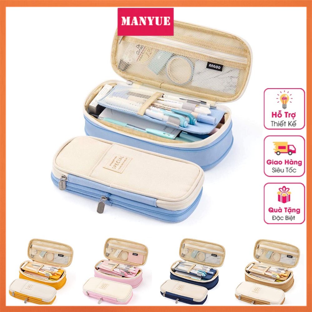 MANYUE Nhiều Màu Dung Tích Lớn Hộp Bút Chì Vải Có Thể Giặt được Túi Bút Học Sinh Hộp Bút Văn Phòng Phẩm Bóp Viết Hộp Bút Chì Có Thể Thu Vào