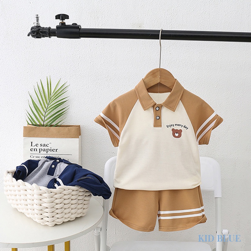 Áo Thun Cotton Ngắn Tay Thoáng Khí Có Cổ Hình Gấu Đính Hạt Phong Cách Mới Cho Trẻ Em