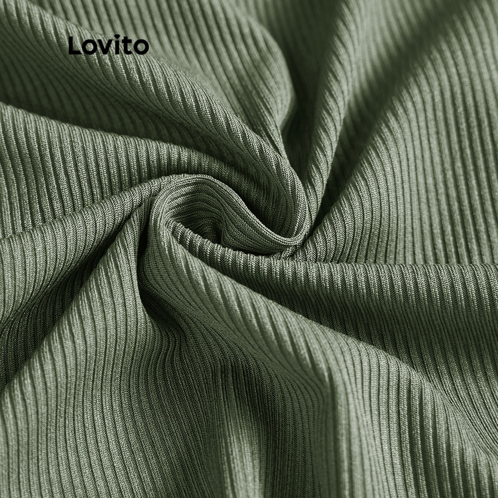 Lovito Áo thun Colorblock trơn phối ren giản dị cho nữ L55AD040 (Màu xanh lá)