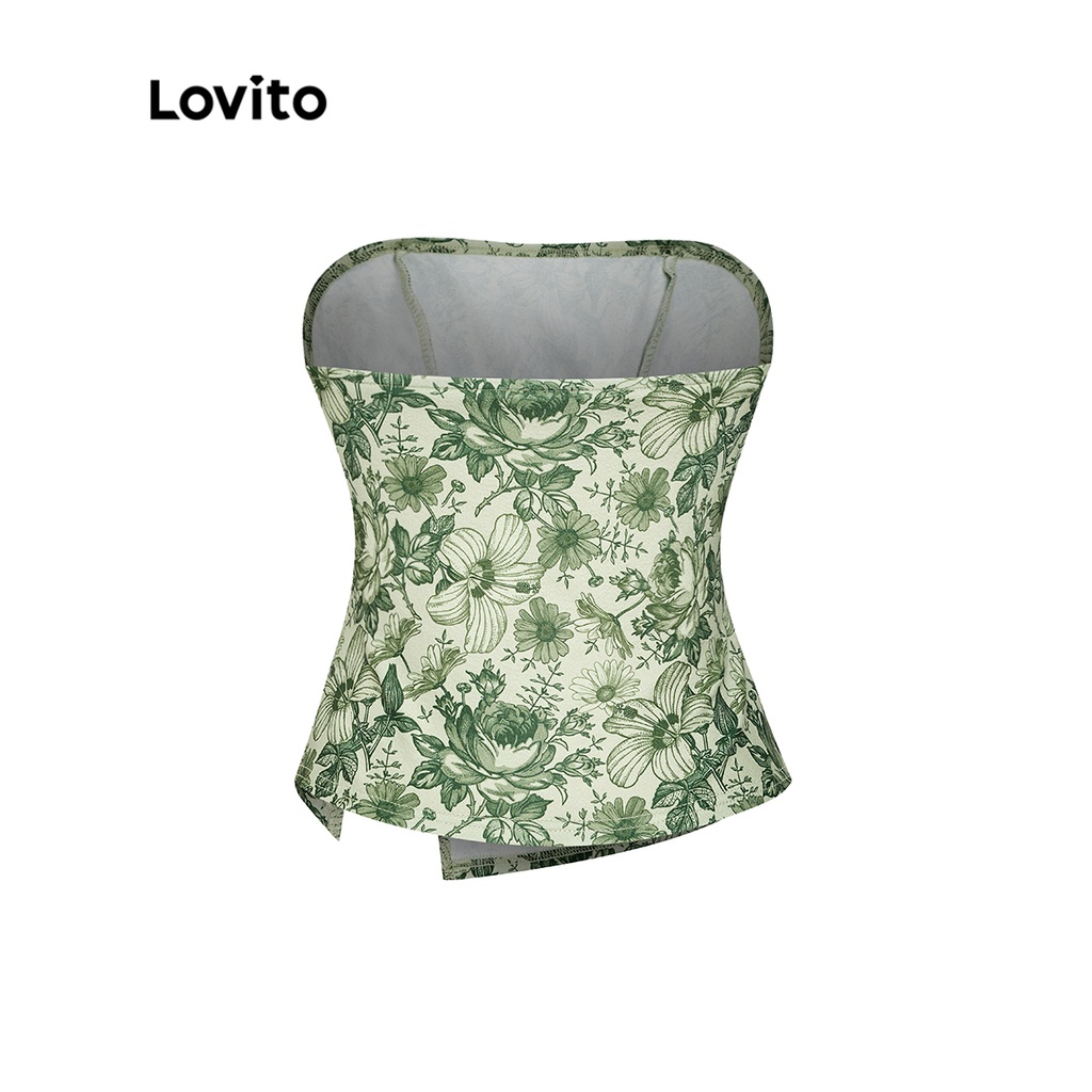 Lovito Áo ba lỗ bất đối xứng xẻ hoa thanh lịch cho nữ L56ED012 (Màu xanh lá)