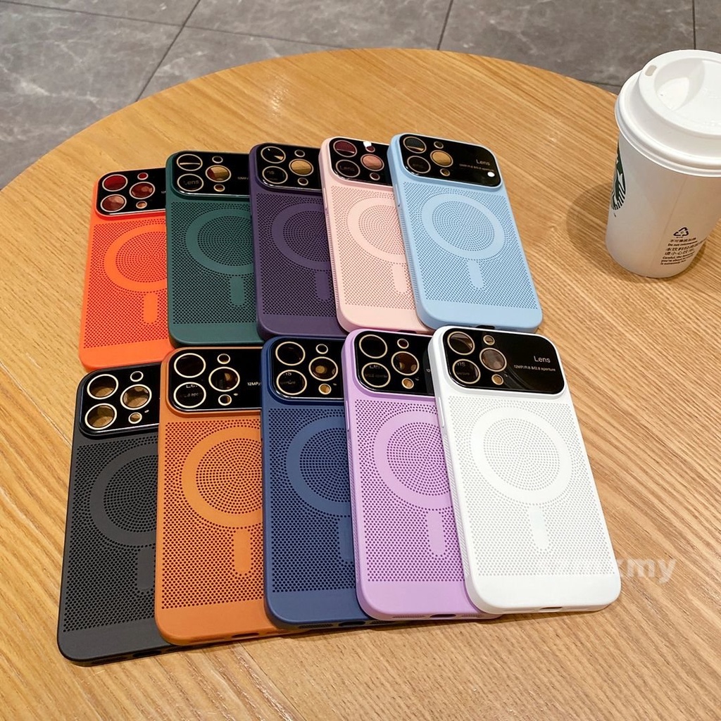 Ốp Điện Thoại Cứng Dạng Lưới Tản Nhiệt Thoáng Khí Có Từ Tính Cho IPhone 15 IP 14 13 12 Pro Max