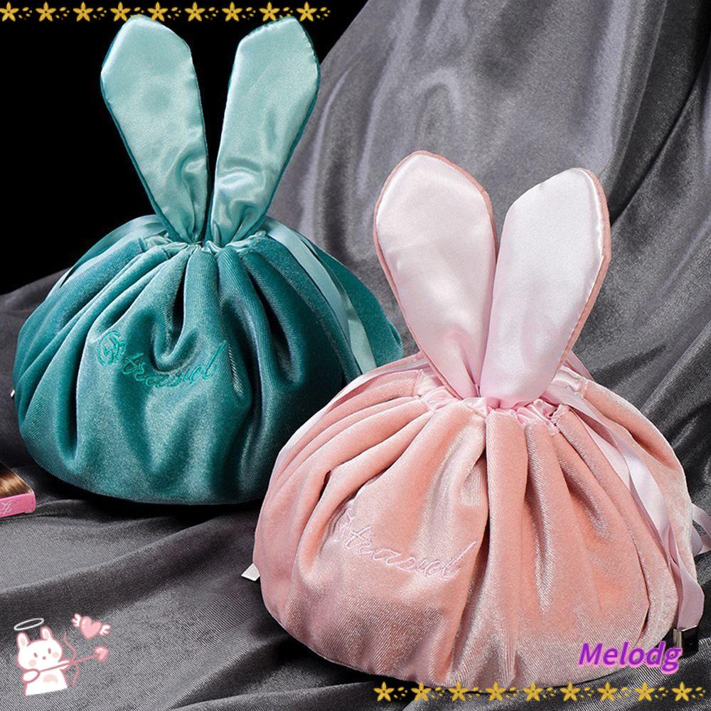 MELODG Túi Dây Rút Đựng Đồ Trang Điểm Cỡ Lớn Hình Tai Thỏ Xinh Xắn