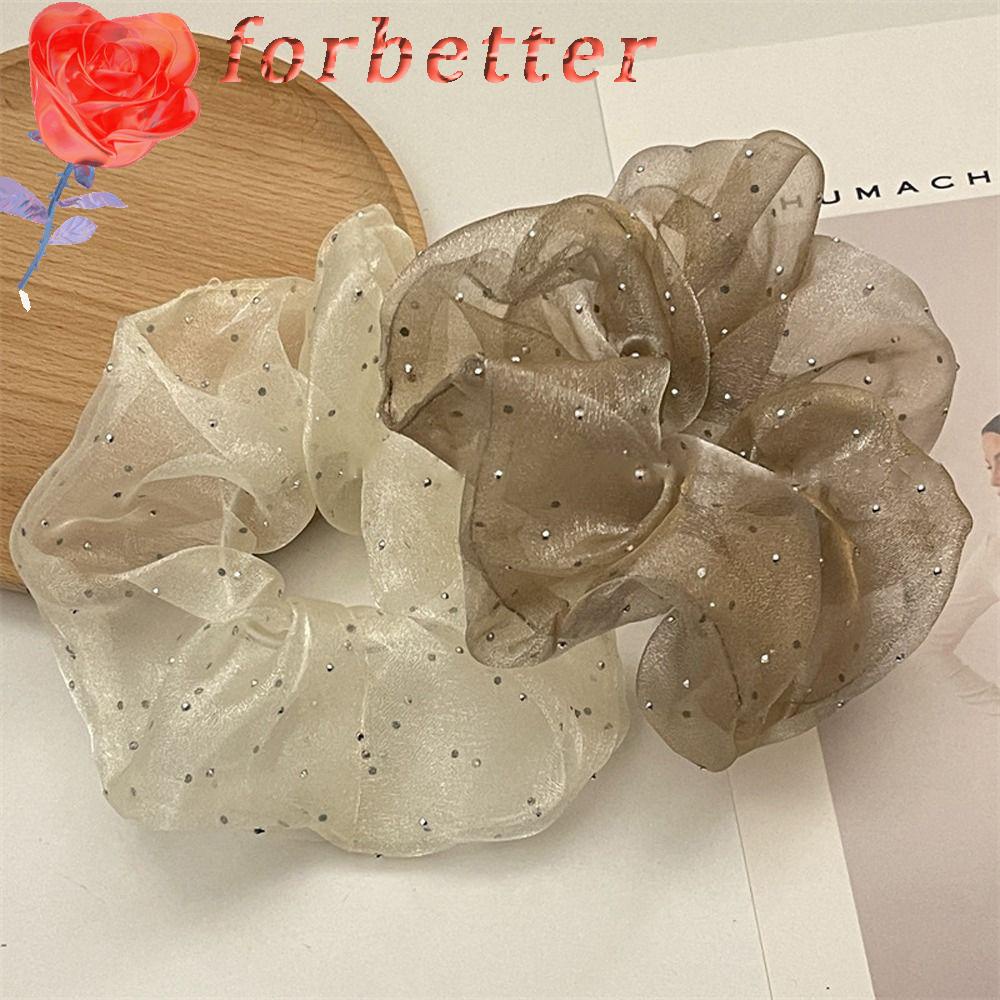 FORBETTER Dây Buộc Tóc Cao Su Bọc Vải Lưới Họa Tiết Chấm Bi Trong Suốt Thời Trang Thanh Lịch Dành Cho Bạn Gái