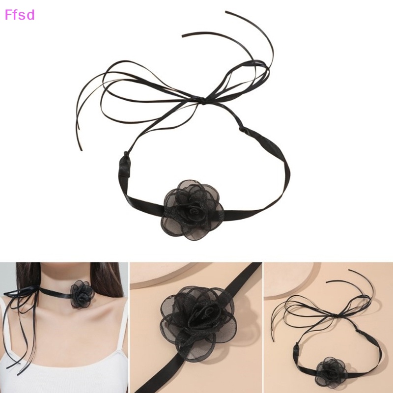 Vòng Cổ Choker Mặt Hoa Trà Thắt Nơ Phong Cách Vintage Cho Nữ