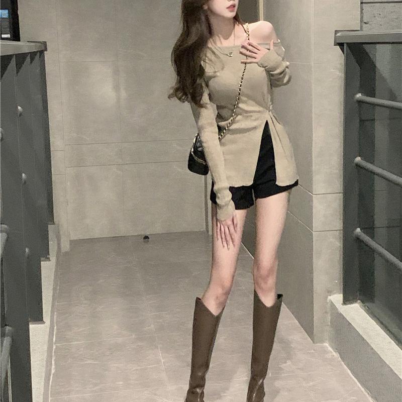 Áo Thun Dệt Kim Tay Dài Dáng Rộng Phong Cách Thời Trang Hàn Quốc