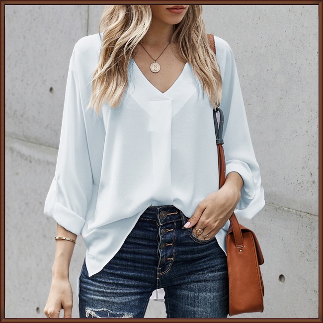 Áo Sơ Mi Tay Dài Cổ Chữ V Màu Sắc Thời Trang Dành Cho Nữ