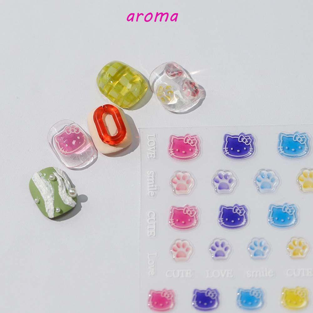 AROMA Miếng Dán Trang Trí Móng Tay Họa Tiết Hoạt Hình Mèo Kitty / Trái Đào Xinh Xắn