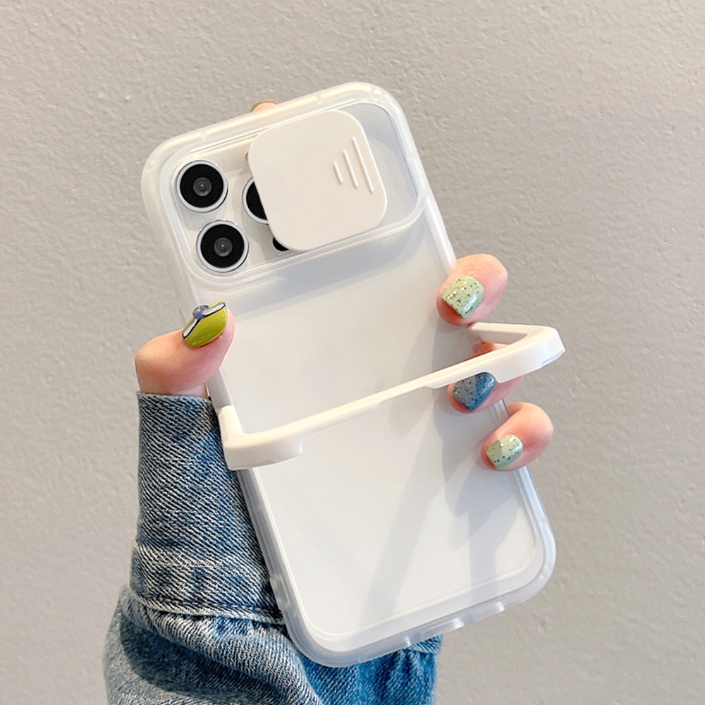 Ốp Điện Thoại TPU Mềm Màu Trơn Có Giá Đỡ Dạng Đẩy Chống Sốc Bảo Vệ Ống Kính Máy Ảnh Cho IPhone 11 12 13 14 Pro Max
