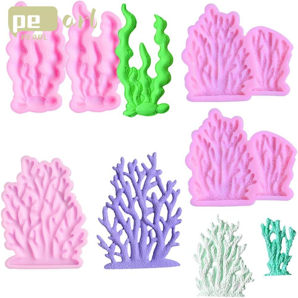 PEARLVN Bộ 5 Khuôn Silicone Làm Bánh Hình Sinh Vật Biển / San Hô / Trang Trí Bánh Kem