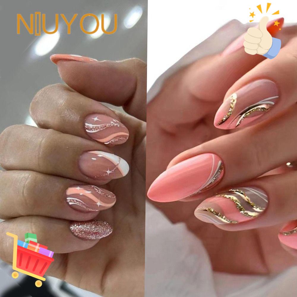 NIUYOU Bộ 24 Móng Tay Giả Tự Làm Kiểu Pháp Dễ Thương