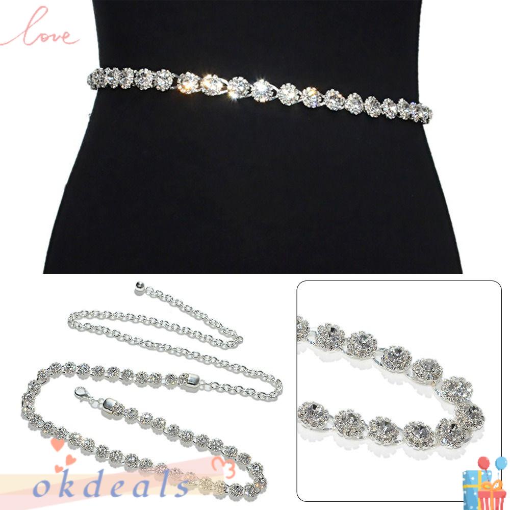 OKDEALS Thắt Lưng Dây Xích Kim Loại Đính Đá Thời Trang