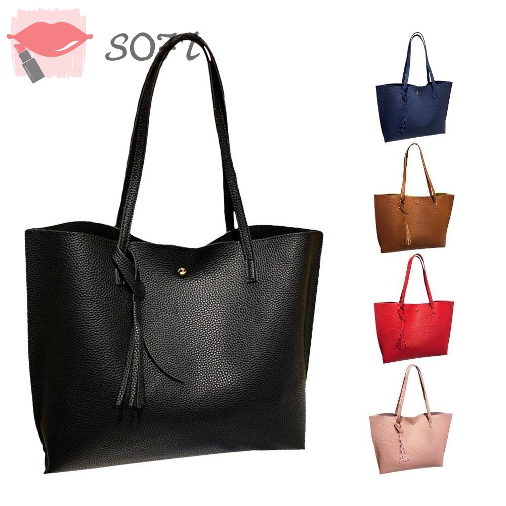 SOFTNESS Túi Xách Da Pu Mềm Cỡ Lớn Phối Tua Rua Thời Trang Cho Nữ