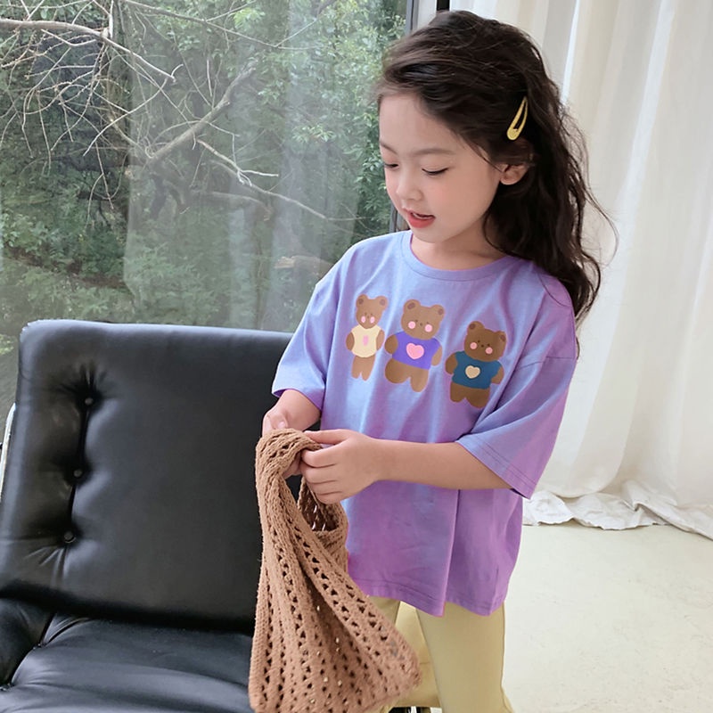 Áo Thun Tay Ngắn Chất Liệu 100% Cotton In Hoạ Tiết Xinh Xắn Dành Cho Bé Gái