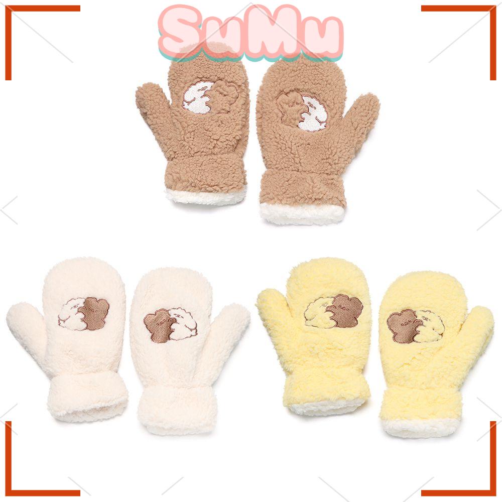 SUMU 1 Đôi Găng Tay Giữ Ấm Chống Gió Hình Gấu Bông Hoạt Hình Dễ Thương