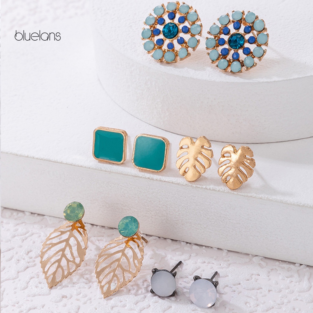 Set 5 Đôi Bông Tai Đính Đá Nhiều Màu Sắc Thời Trang Dành Cho Nữ