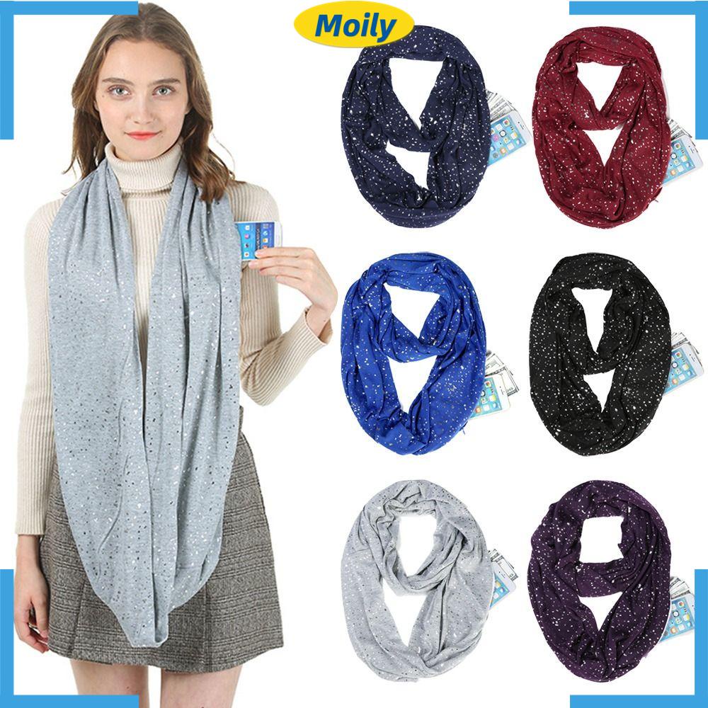 MOILYVN Khăn Choàng Cổ Giữ Ấm Có Túi Khóa Kéo Thời Trang Cho Nam Nữ