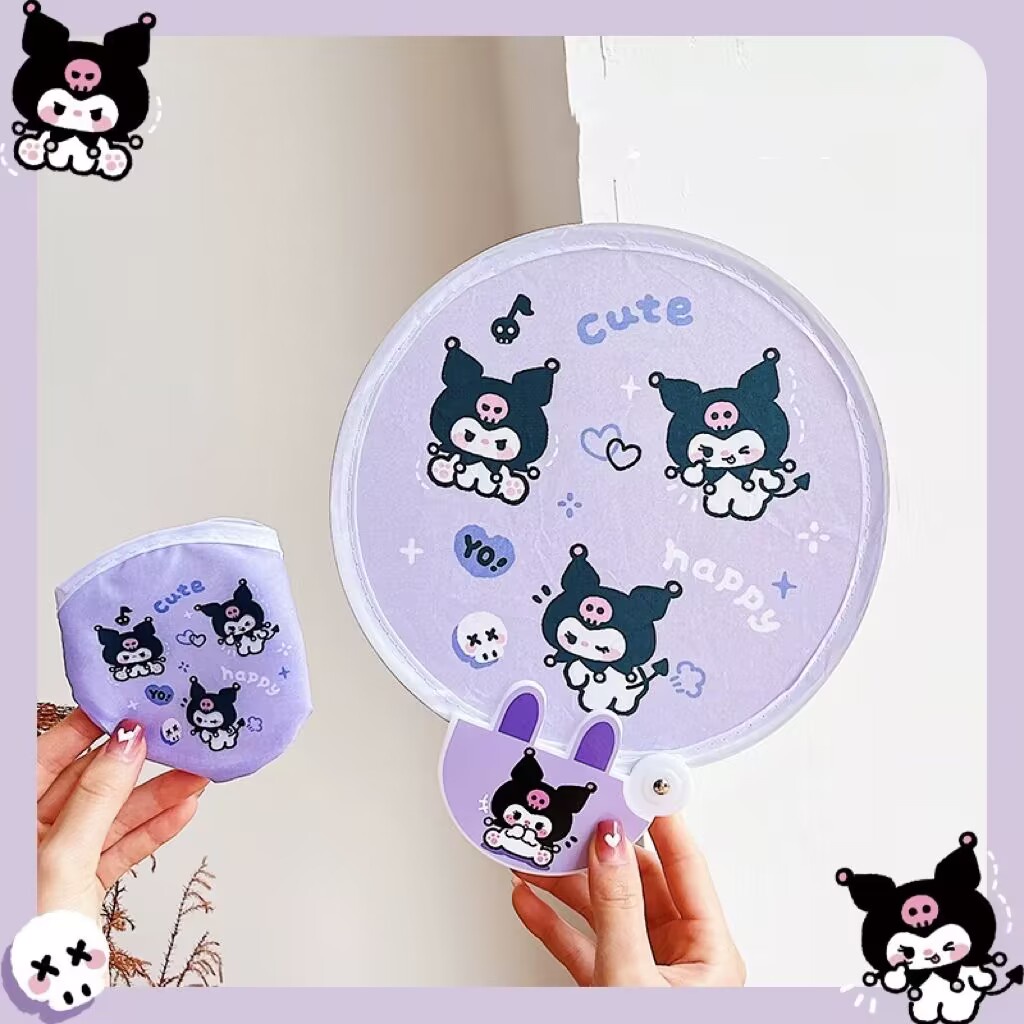 Quạt Gấp Mini Cầm Tay Hình Tròn Họa Tiết Hoạt Hình Dễ Thương