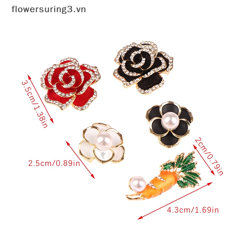 Trâm Cài Áo Hình Hoa Hồng Đỏ Đen Tráng Men