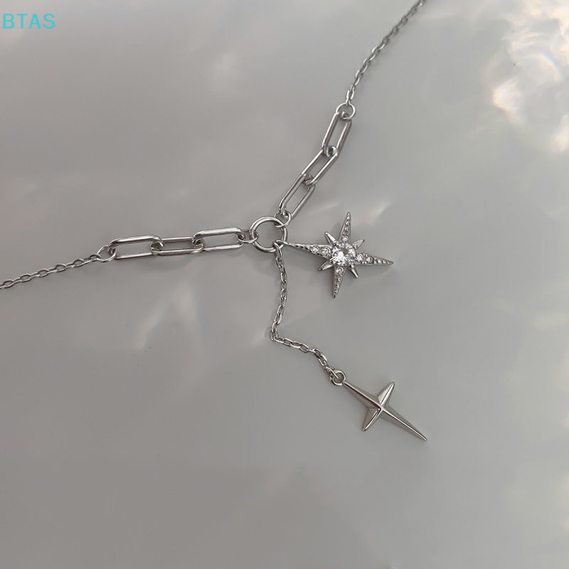 Vòng cổ Bạc Mặt Ngôi Sao Sáu Cánh Đính Đá Zircon Phối Tua Rua Thời Trang Cho Nữ