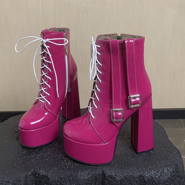 Giày Bốt Martin Cao Gót 14CM Đế Dày Cột Dây Màu Đen Phong Cách Âu Mỹ Chống Nước Size 34-43 Cho Nữ