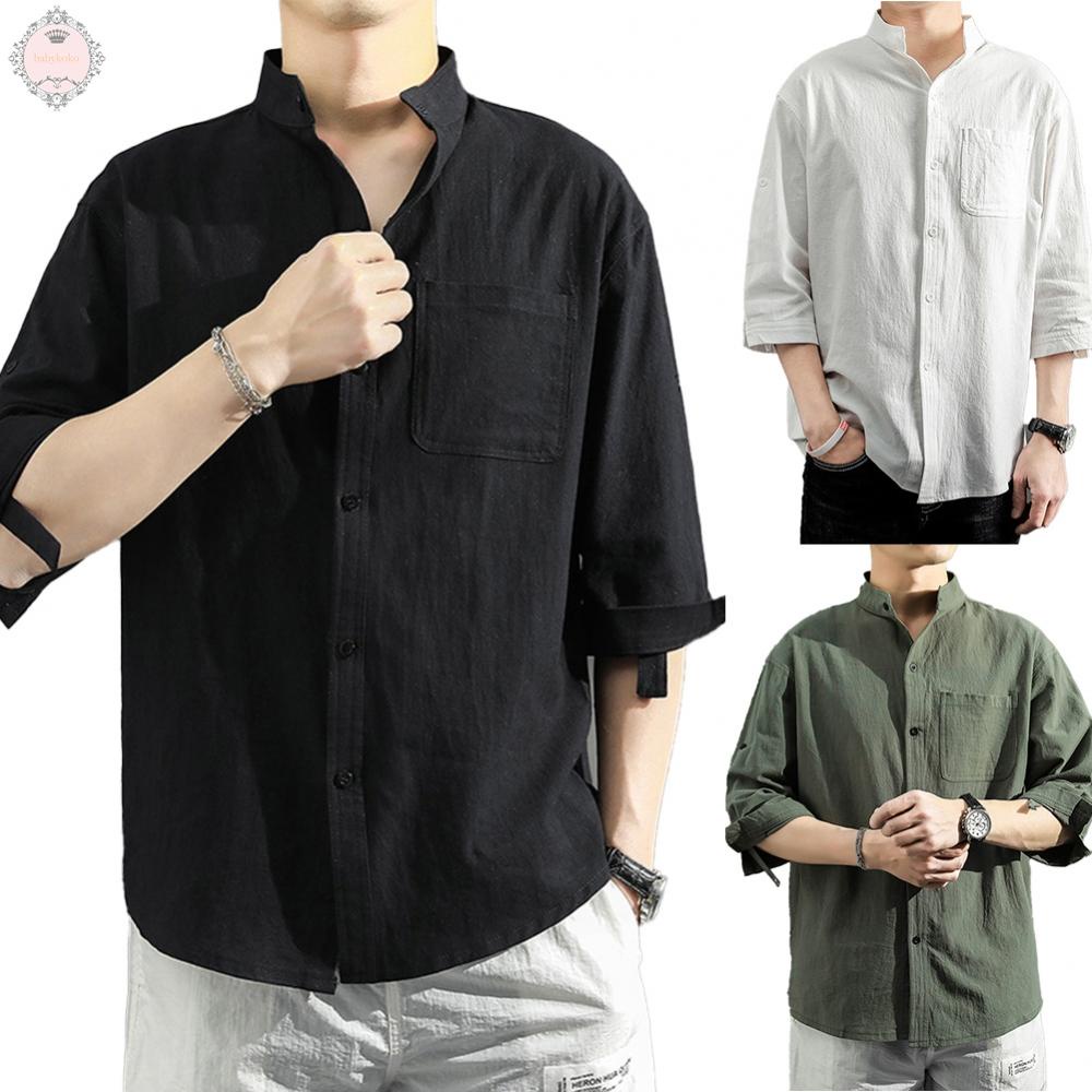 Linen Shirt Casual Fashionable Lapel Collar.Breathable Loose Fit Man Men