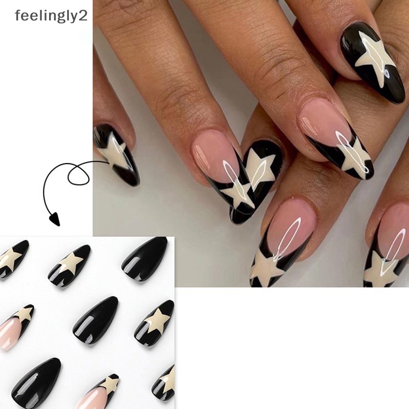 Bộ 24 Móng Tay Giả Pháp Y2k Dạng Nhấn Hình Hạt Kim Cương Có Thể Mặc Với Thiết Kế Toàn Diện (F)